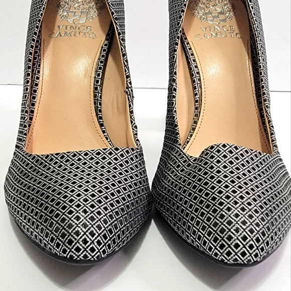 Vince Camuto Black and Silver Chunky Round Toe Heel Size 8 1/2 - Picture 4 of 7